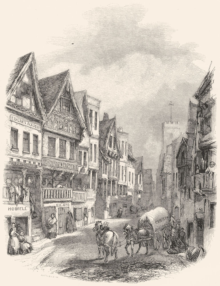 CHESHIRE. Watergate-Street, Chester 1850 old antique vintage print picture